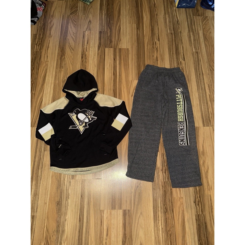 Reebok Pittsburgh Penguins Boys Sz 10/12Outfit‎ Sweatshirt Sweatpants NHL Y2K
